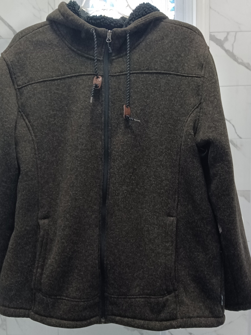 Rugged Elements Men's Brown Fleece Lined Full-Zip Hooded Sweater